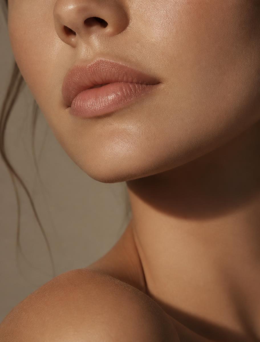 Editorial close-up of naturally defined lips and jawline