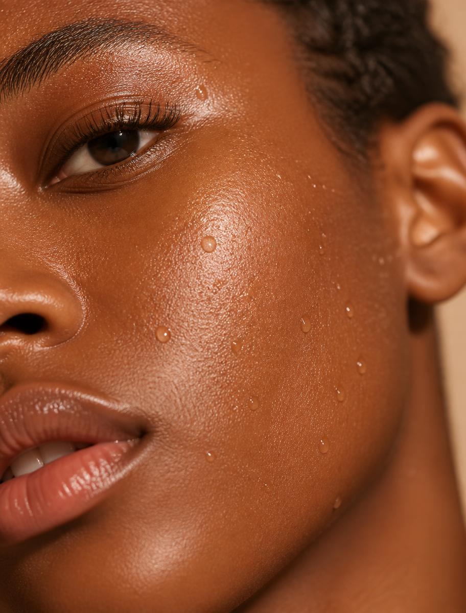 Macro photograph of radiant, hydrated skin texture